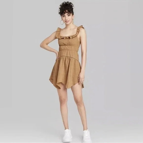 brown skater dresses Solid Khaki Brown Bust Fitted Skater Midi Dress – Kaoribyshreya main image 0